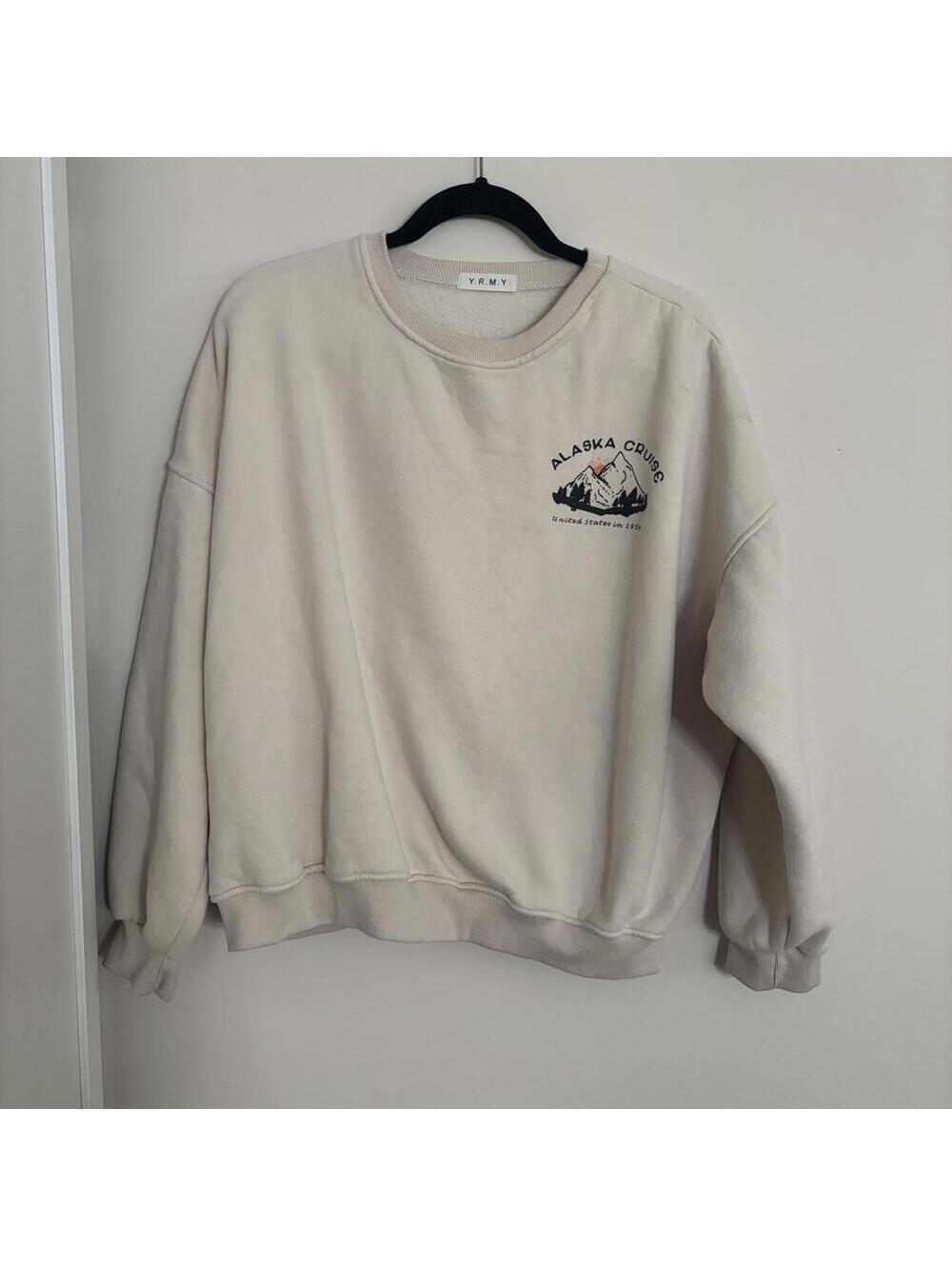 💕Cream crew neck long sleeve Alaska sweatshirt graphic casual vintage